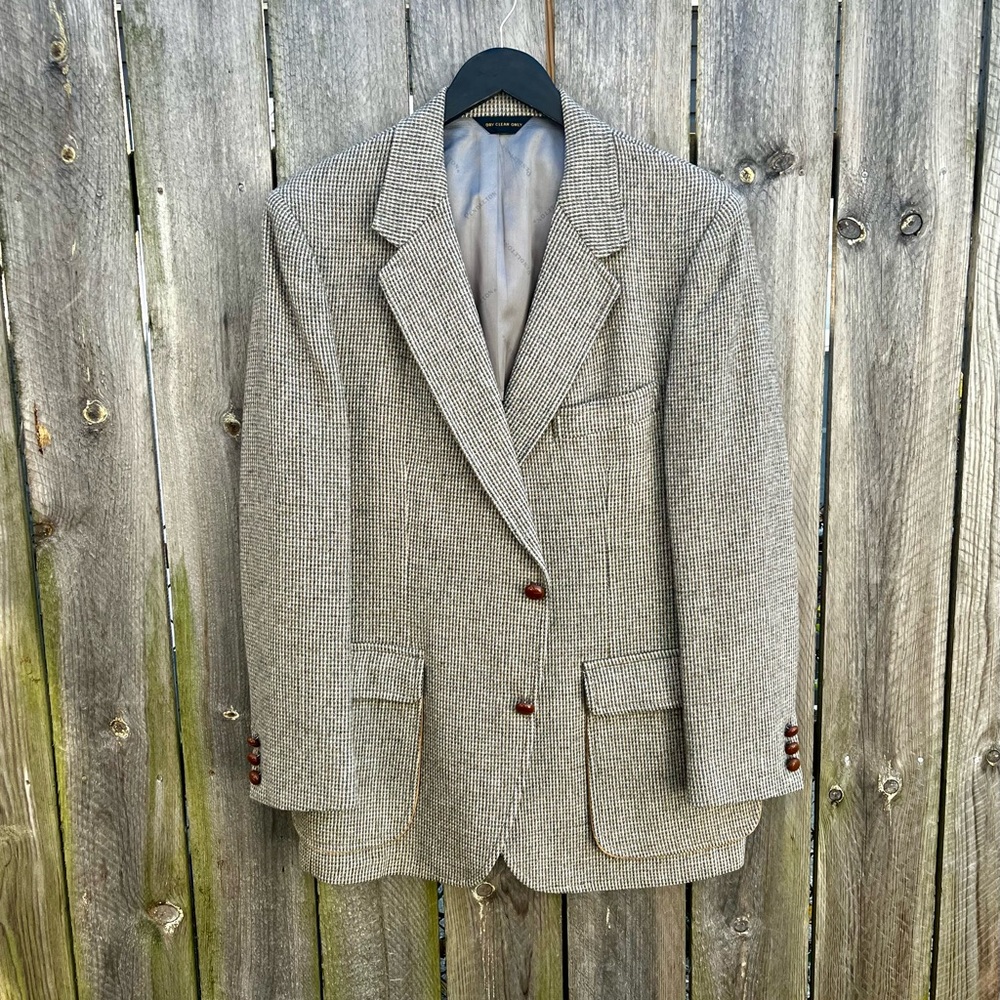 Pendleton | Vintage 100% Wool 1/2 Lined Blazer in Tan Nailshead Pattern Size 42R